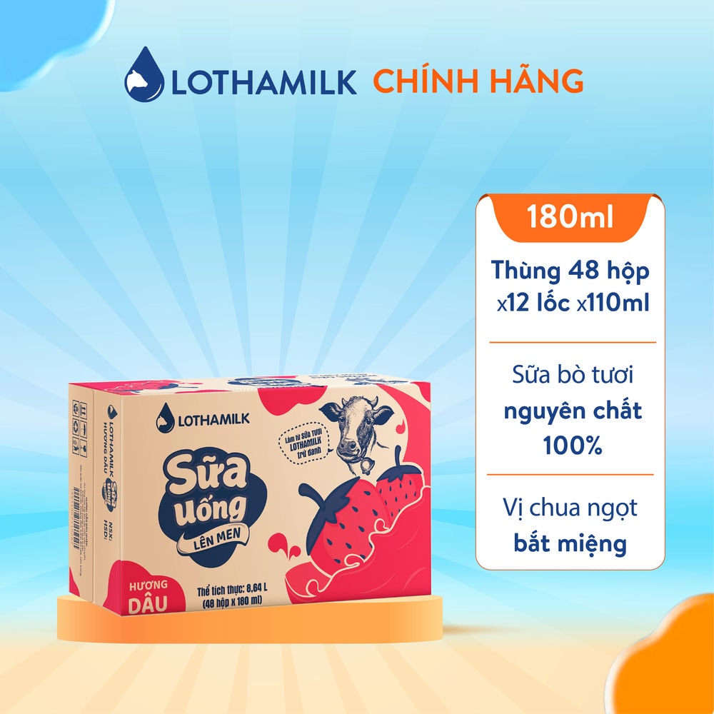 Thùng 48 hộp sữa uống lên men Lothamilk 180ml