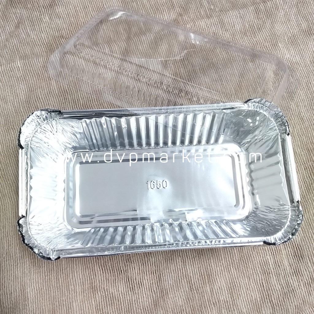 Set 50 khay giấy bạc chữ nhật có nắp, dùng được cho lò nướng