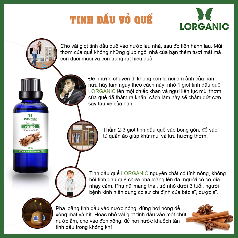 Tinh Dầu Vỏ Quế Nguyên Chất Lorganic (50ml)