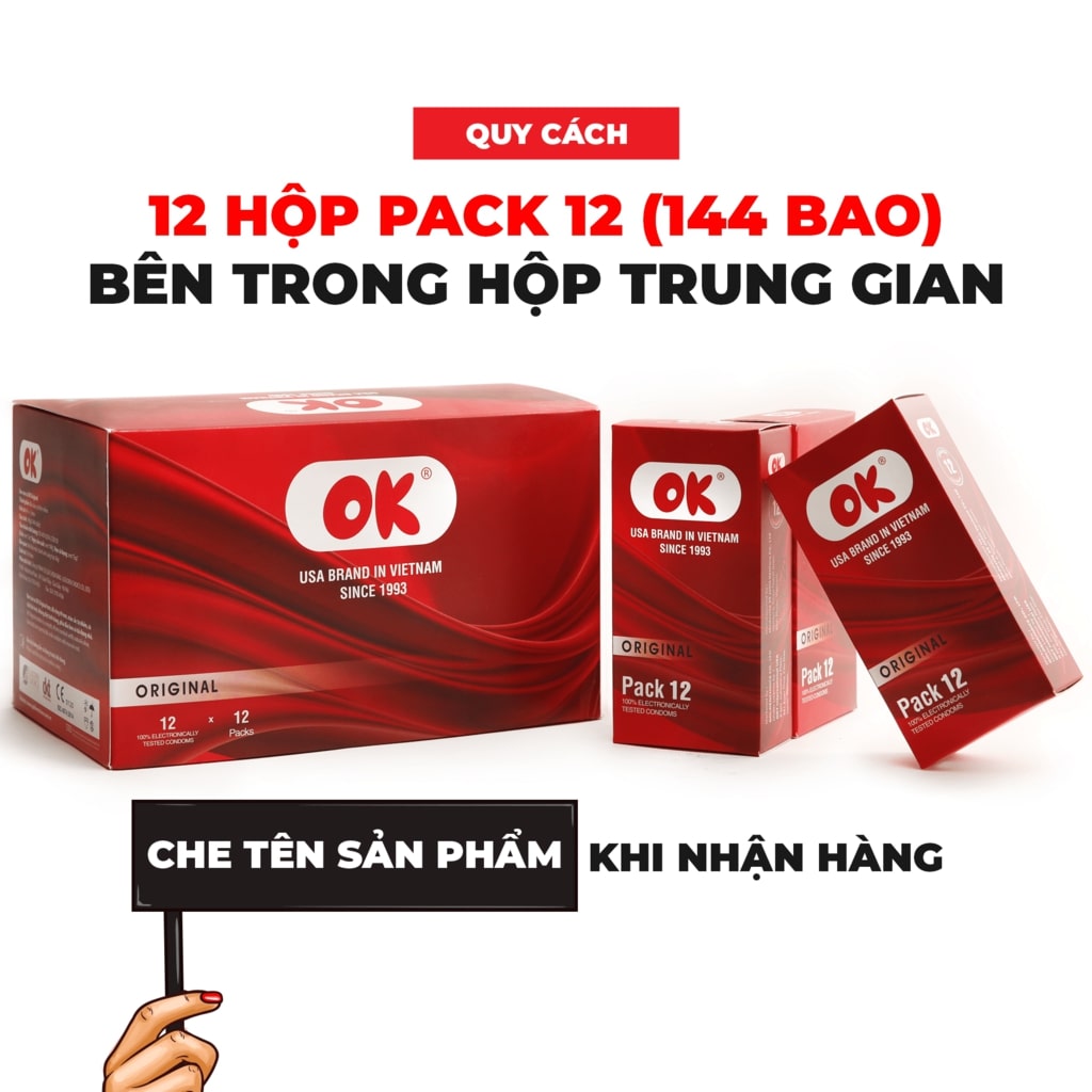 Bao cao su OK không mùi original – hộp 144 cái (12 hộp nhỏ)