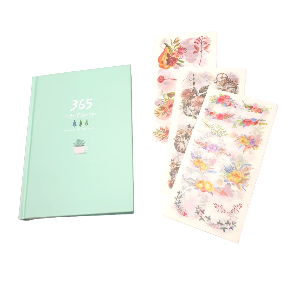 Sổ Kế Hoạch Nhật Ký 365 Ngày Life Planner  Xanh Ngọc Kèm Bộ 6 Tấm Sticker Trang Trí Mẫu Ngẫu Nhiên