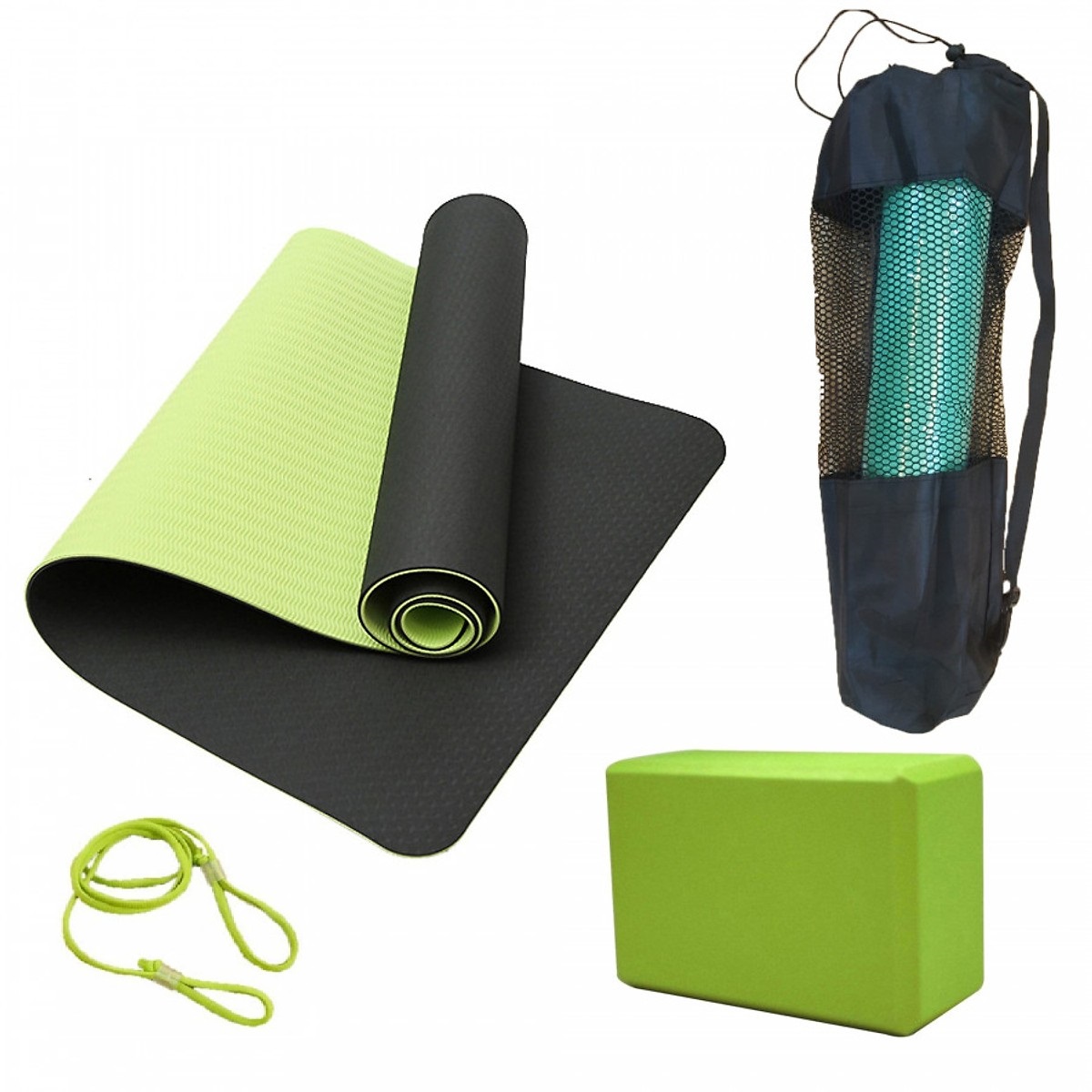 Thảm Tập Yoga 2 Lớp 6mm + Gạch Tập Yoga + Bao Đựng Thảm Tập Yoga + Dây Thảm Tập Yoga miDoctor