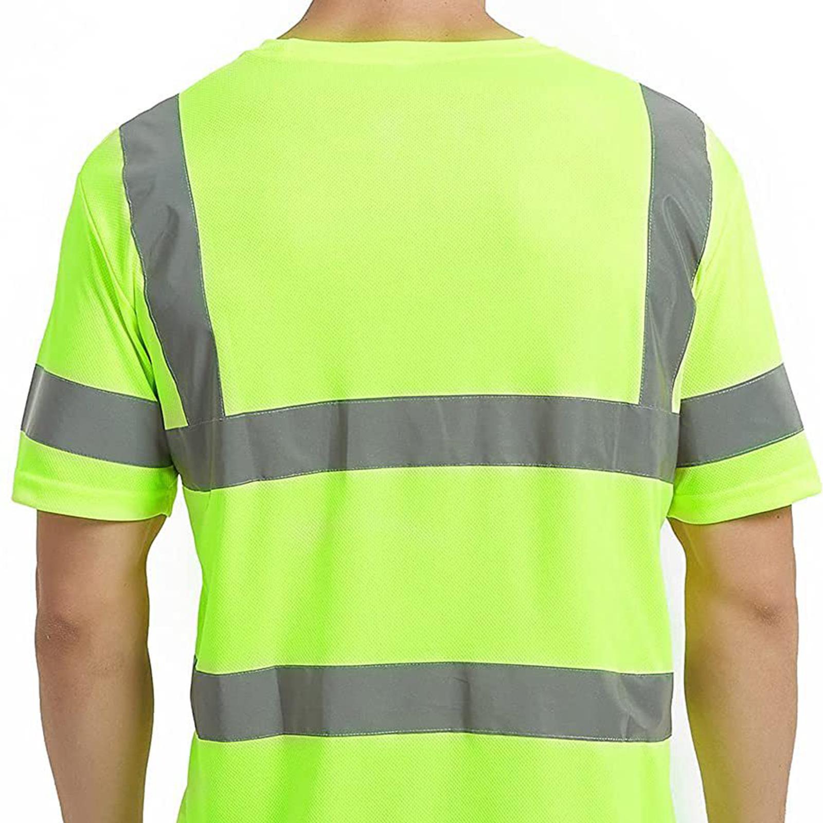 High Visibility Short Sleeve Construction Shirt Quick Drying High Visibility Reflective Shirts for Night Work Cycling Firefighter Women