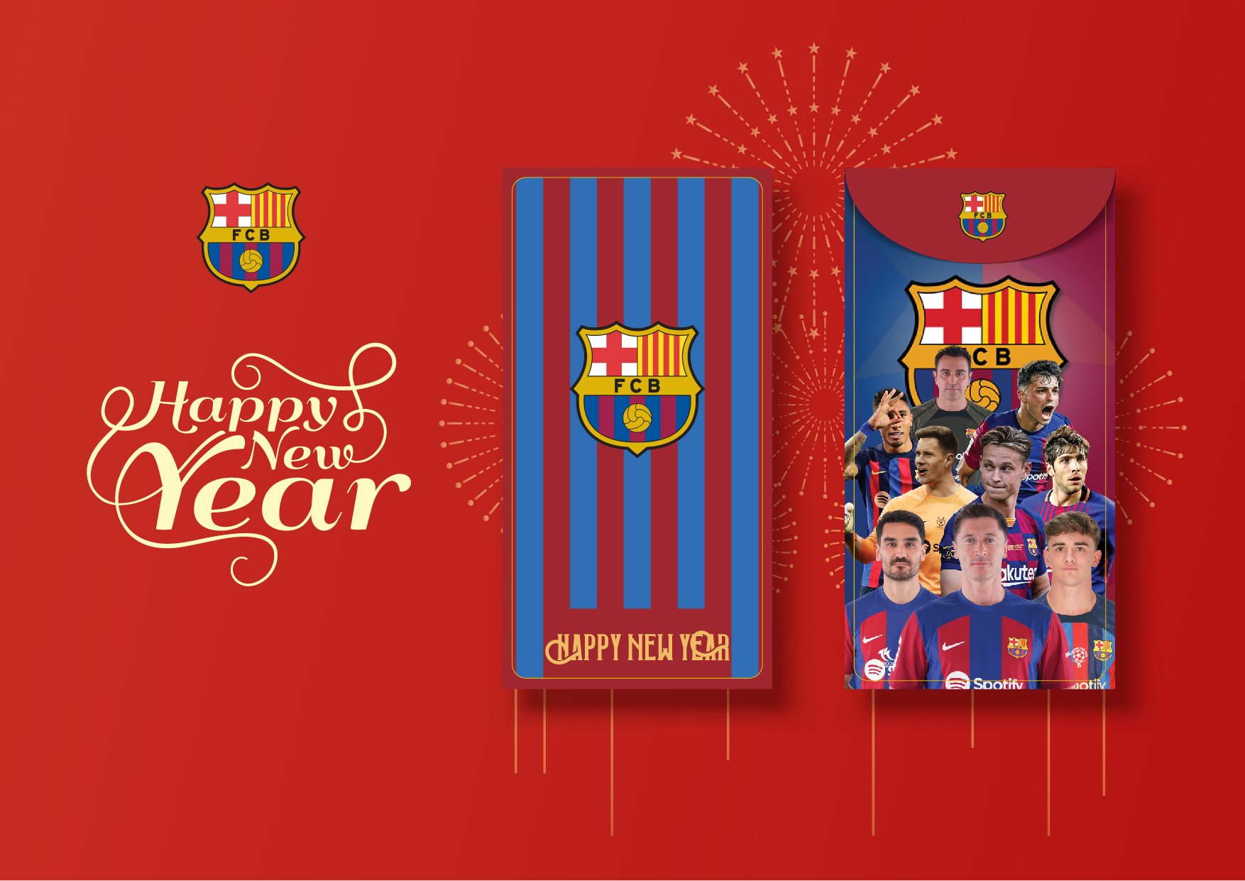 COMBO 10 Bao Lì Xì Năm Mới 2024 Giáp Thìn (FC BARCELONA) 8X16cm – Đẹp - Ý Nghĩa