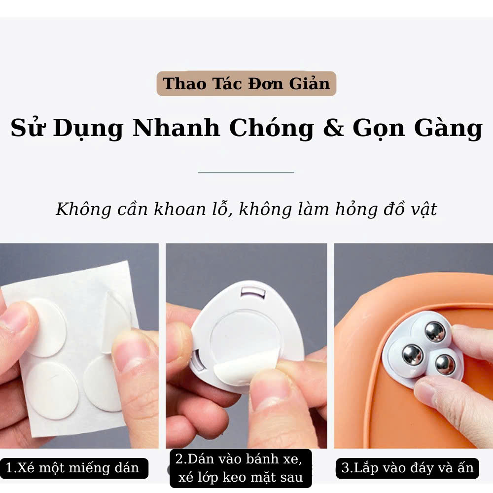COMBO 4 Bánh Xe Mini Bi Thép Gắn Tủ Kệ Nội Thất Dán Đáy Thùng Rác Hộp Để Đồ Keo Siêu Dính Di Chuyển Đồ Đạc Êm Ái Mượt Mà - THÙNG RÁC