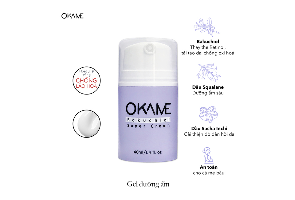 Combo Kem dưỡng chống lão hoá, săn chắc da Okame Bakuchiol Super Cream 40ml và Sáp Tẩy Trang