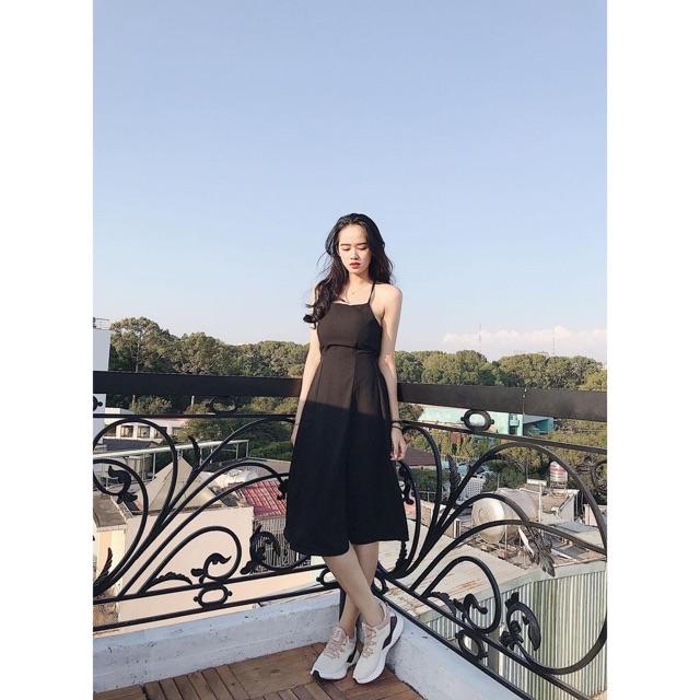ẢNH THẬT-Đầm đen 2 day đen khoen lỗ