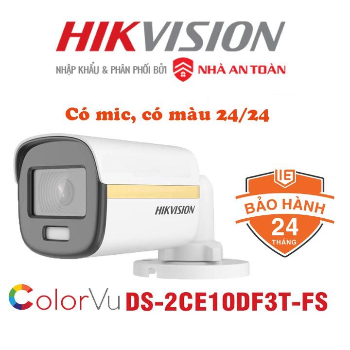 Camera HDTVI Thân ColorVu có mic 2MP HIKVISION DS-2CE12DF3T-FS chính hãng Nhà An Toàn