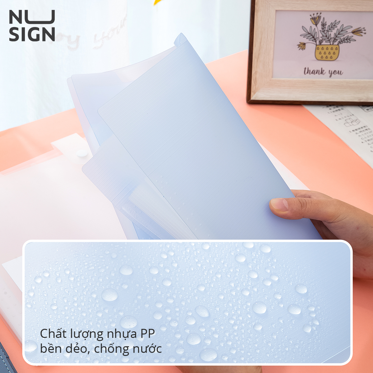 Cặp Tài Liệu Mở Rộng A4 8 Ngăn Kèm Sticker Nusign - Có Nút Cài - Phù Hợp Học Sinh Văn Phòng Lưu Trữ Tài Liệu - 5735