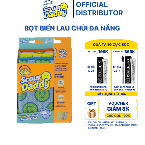 Miếng Cọ rửa Scour Daddy - Lưới ArmorTec Rửa Sạch Loại Bỏ Các Mảng Bám Cứng Đầu