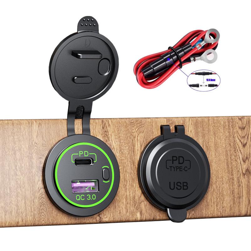 PD loại C/QC 3.0 Bộ sạc xe hơi USB với công tắc ổ cắm điện