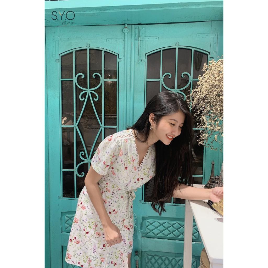 Jumsiut in hoa giả đầm có cổ và vai phối ren