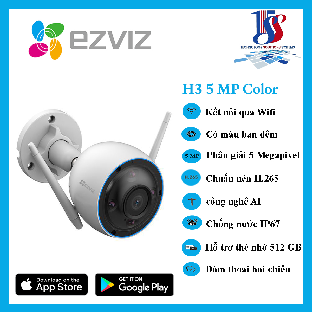 Camera wifi ngoài trời Ezviz H3 3K 5.0 megapixel, có màu ban đêm, đèn còi báo động, đàm thoại _ hàng chính hãng bảo hành 24 tháng