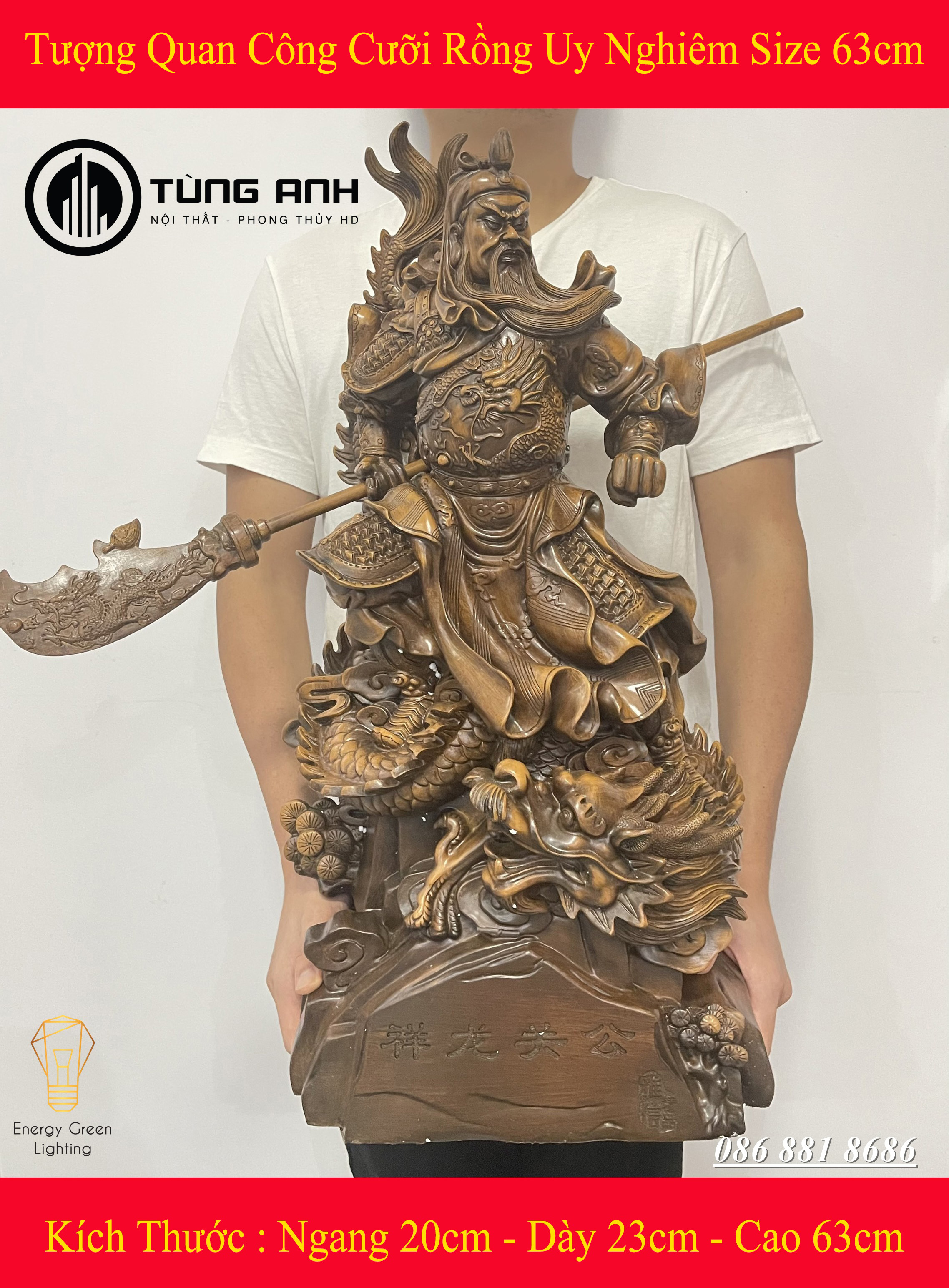 Tượng Quan Công Cưỡi Rồng Uy Nghiêm Size 63cm - Phong Thủy Mang Lại Sự Thịnh Vượng, Trí Tuệ Và Tiền Bạc Trong Kinh Doanh - Có Video