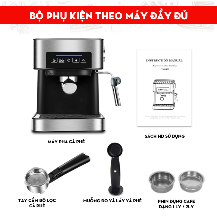 Máy pha cà phê Espresso CM6863 cho gia đình – văn phòng mẫu năm 2022