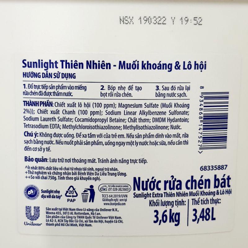 NƯỚC RỬA CHEN DĨA SUNLIGHT CHO TRẺ EM THIÊN NHIÊN LÔ HỘI 3,6 KG