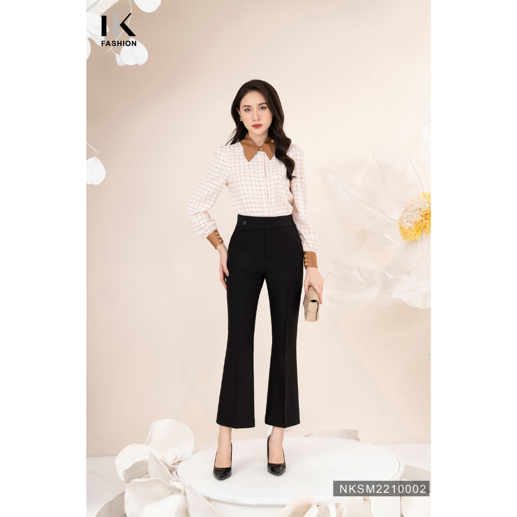 Áo Sơ Mi Nữ Công Sở Kẻ Caro Phối Cổ Tay NK Fashion Phom Dáng Vừa Vặn Chất Liệu Cao Cấp Mềm Mát NKSM2210002