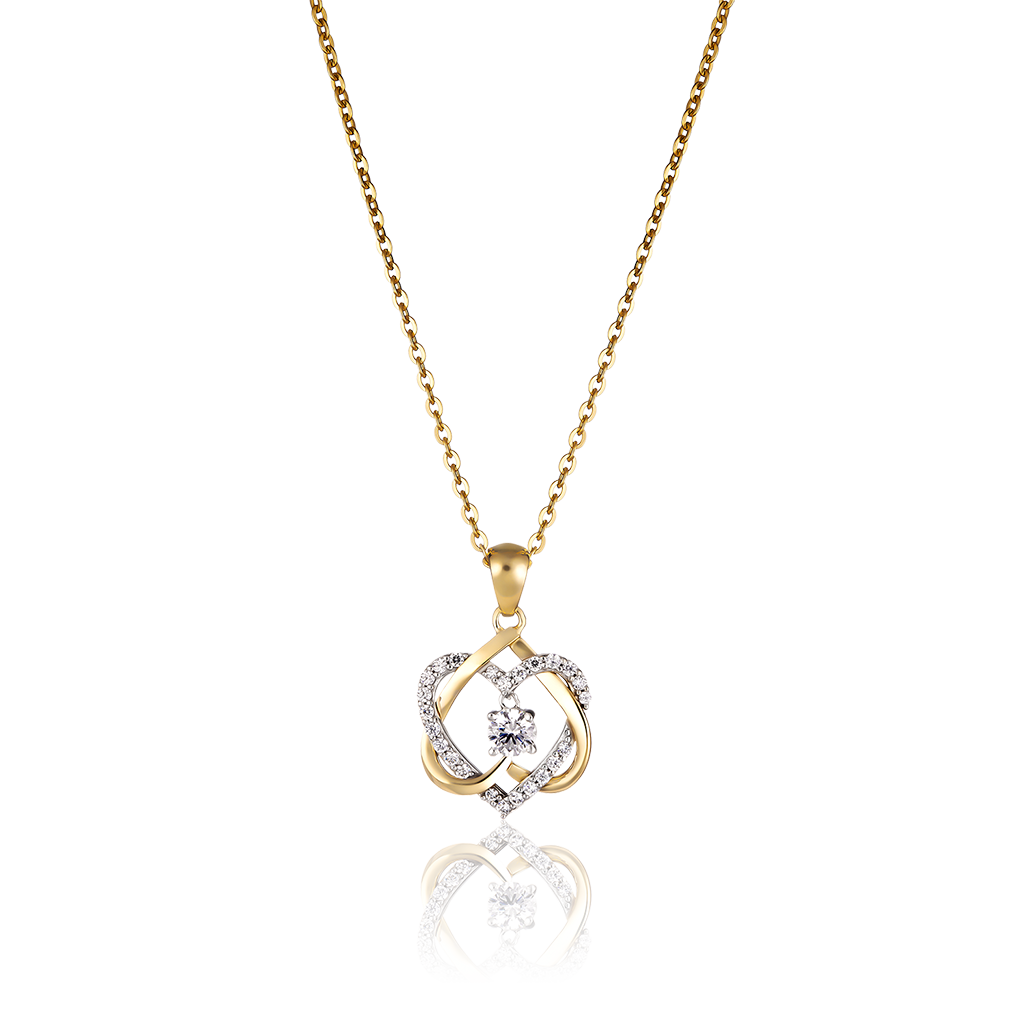 Mặt Dây Chuyền Vàng 14K Thiết Kế Hai Hình Trái Tim Ghép Vào Nhau Đính Đá CZ Cao Cấp Lấp Lánh MDCC623 Huy Thanh Jewelry