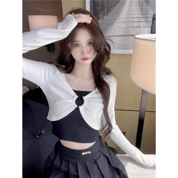 ÁO CROPTOP TAY DÀI KHOEN MẶC 2 KIỂU