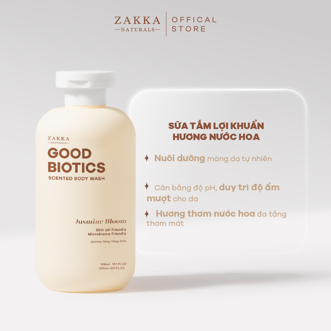 [Jasmine Bloom ] Sữa tắm lợi khuẩn hương nước hoa Good Biotics Scented Body Wash Zakka Naturals 300ml