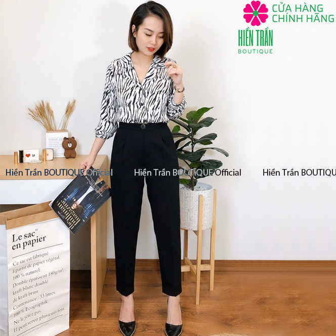 Quần tây nữ Hiền Trần BOUTIQUE lưng cạp cao âu công sở đẹp màu đen đồ đi học form chuẩn tôn dáng