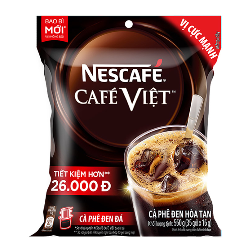 [Tặng Bộ 4 hộp nhựa Inochi 750ml &amp; 1,000 ml NESCAFE] Cà phê hòa tan NESCAFÉ Café Việt - CÀ PHÊ ĐEN ARABICA &amp; ROBUSTA - COMBO 2 Bịch x 35 gói