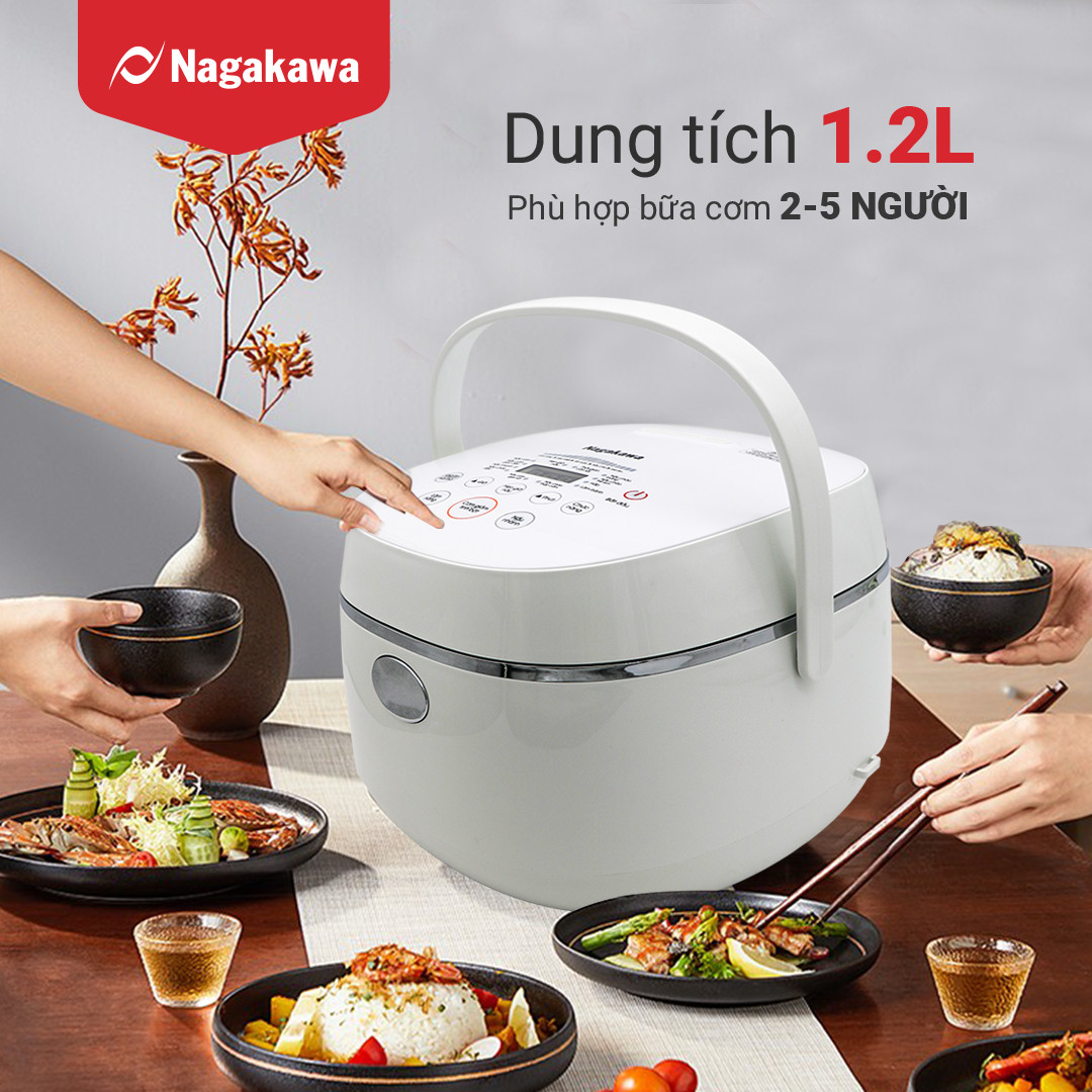 Nồi Cơm Điện Tử Cảm Ứng Nagakawa NAG0136 Trắng - Giảm tinh bột - Lòng niêu chống dính - 11 chức năng (1.2L - 500W) - Hàng Chính Hãng