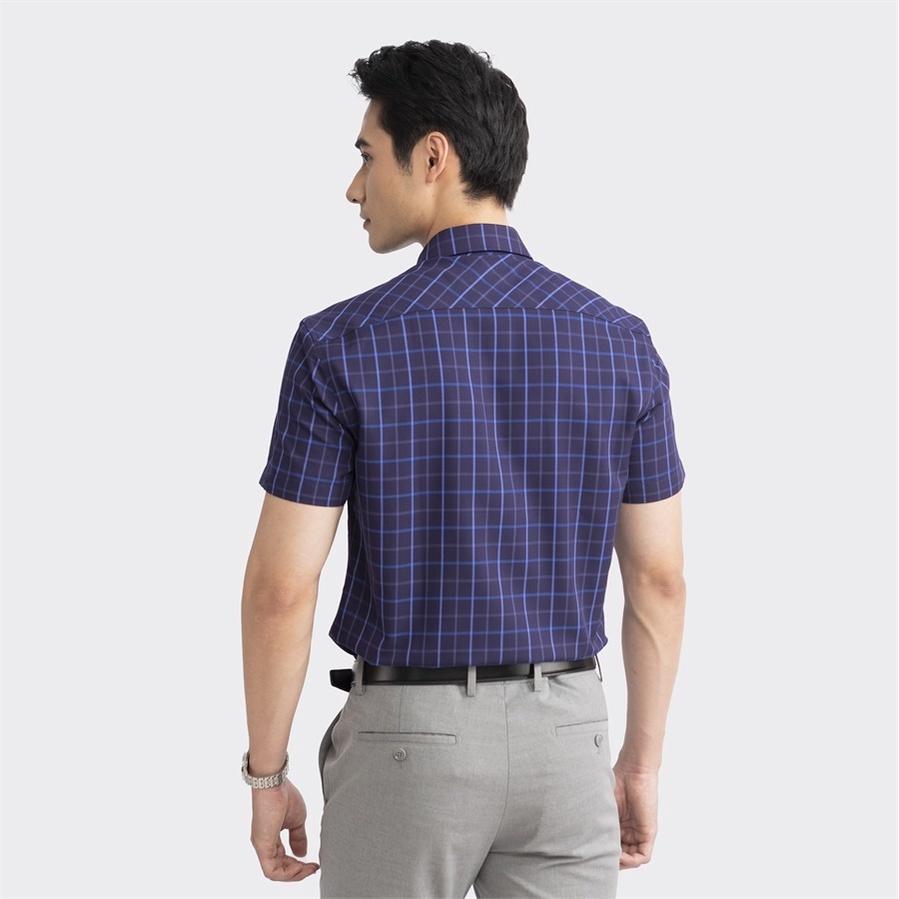 Áo sơ mi nam ngắn tay ARISTINO họa tiết xanh tím than kẻ trẻ trung nam tính - ASS121S2