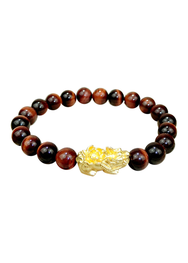 Vòng Tay Mắt Hổ Nâu Đỏ Charm Tỳ Hưu