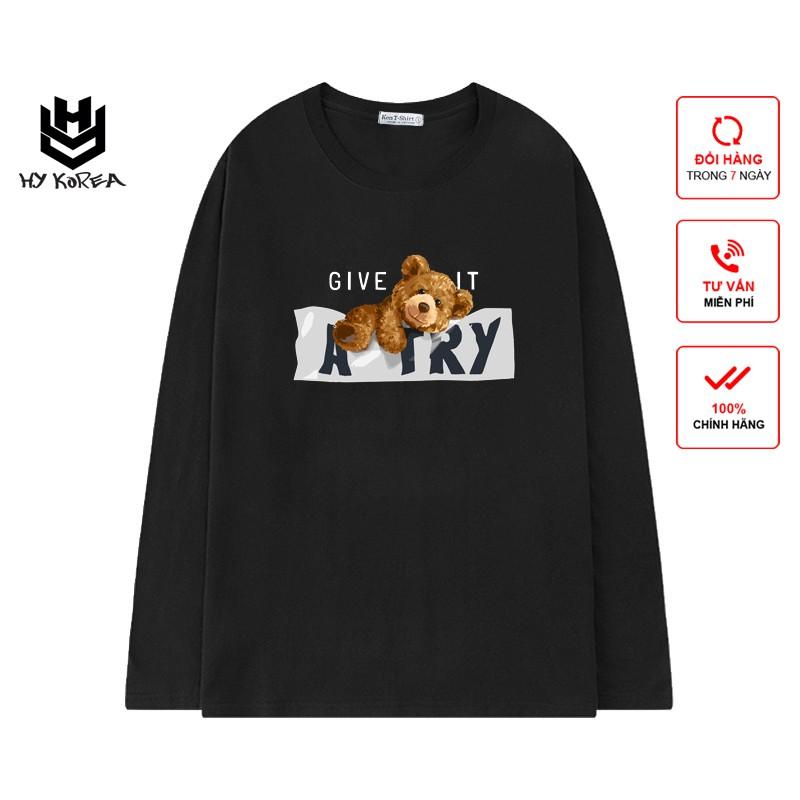Áo Thun Tay Dài HY KOREA Form Rộng Unisex, Gấu Give Atry 153.