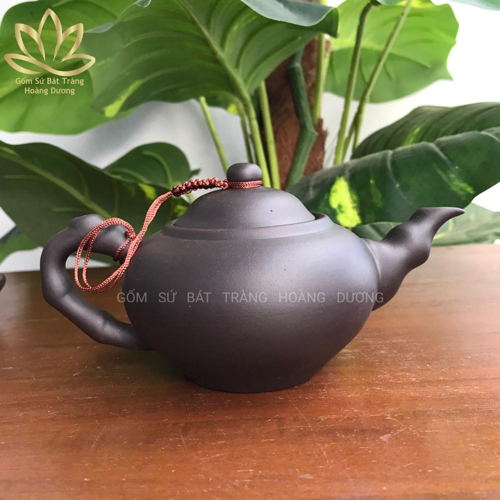 Bộ ẤM chén trà đất nung Bát Tràng khắc cành trúc 280ml