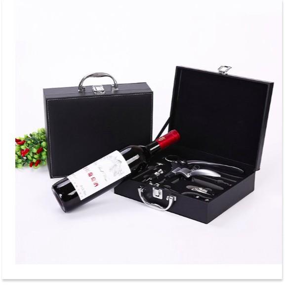 Hộp dụng cụ khui champagne chuyên nghiệp - Black Leather Box