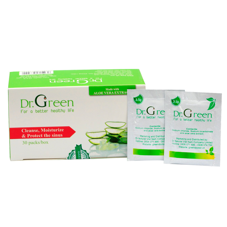 Muối rửa mũi Nha Đam Dr.Green| Hộp 30 gói| Dùng cho bé và người lớn| Hỗ trợ điều trị viêm mũi, sổ mũi, viêm mũi xoang