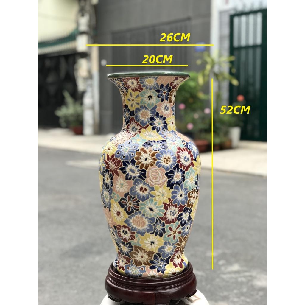 BÌNH HOA BÁCH HOA GỐM SỨ NAM BỘ THỦ CÔNG VẼ TAY TRANG TRÍ CẤM HOA DECOR 52CM