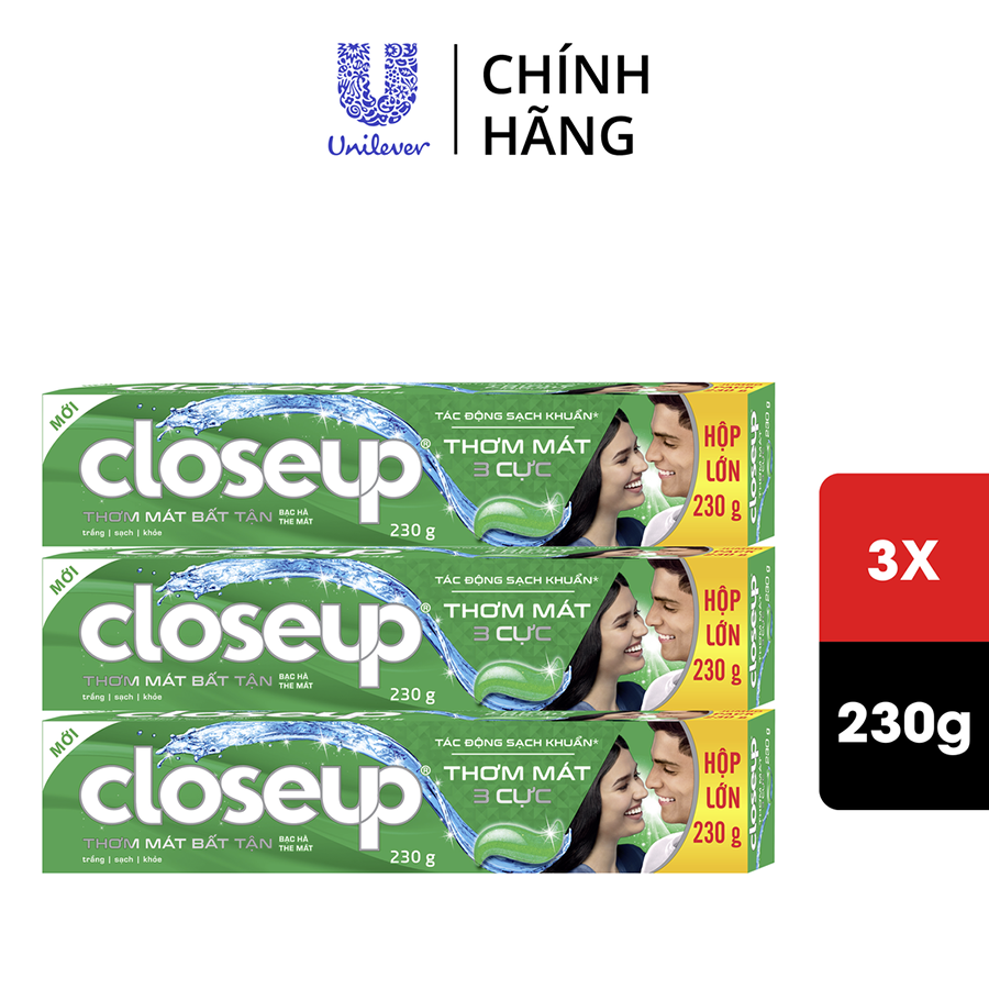 Combo 3 Kem đánh răng Closeup thơm mát bất tận bạc hà the mát 230g