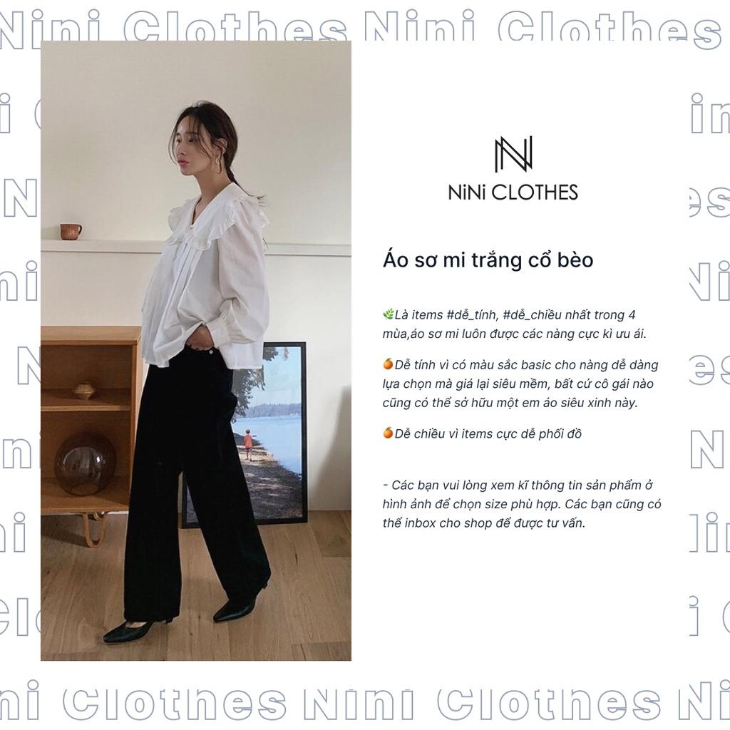 Áo sơ mi nữ dài tay form rộng cổ bèo kiểu áo nữ dáng Babydoll 2 lớp chất vải thô kiểu dáng hàn quốc