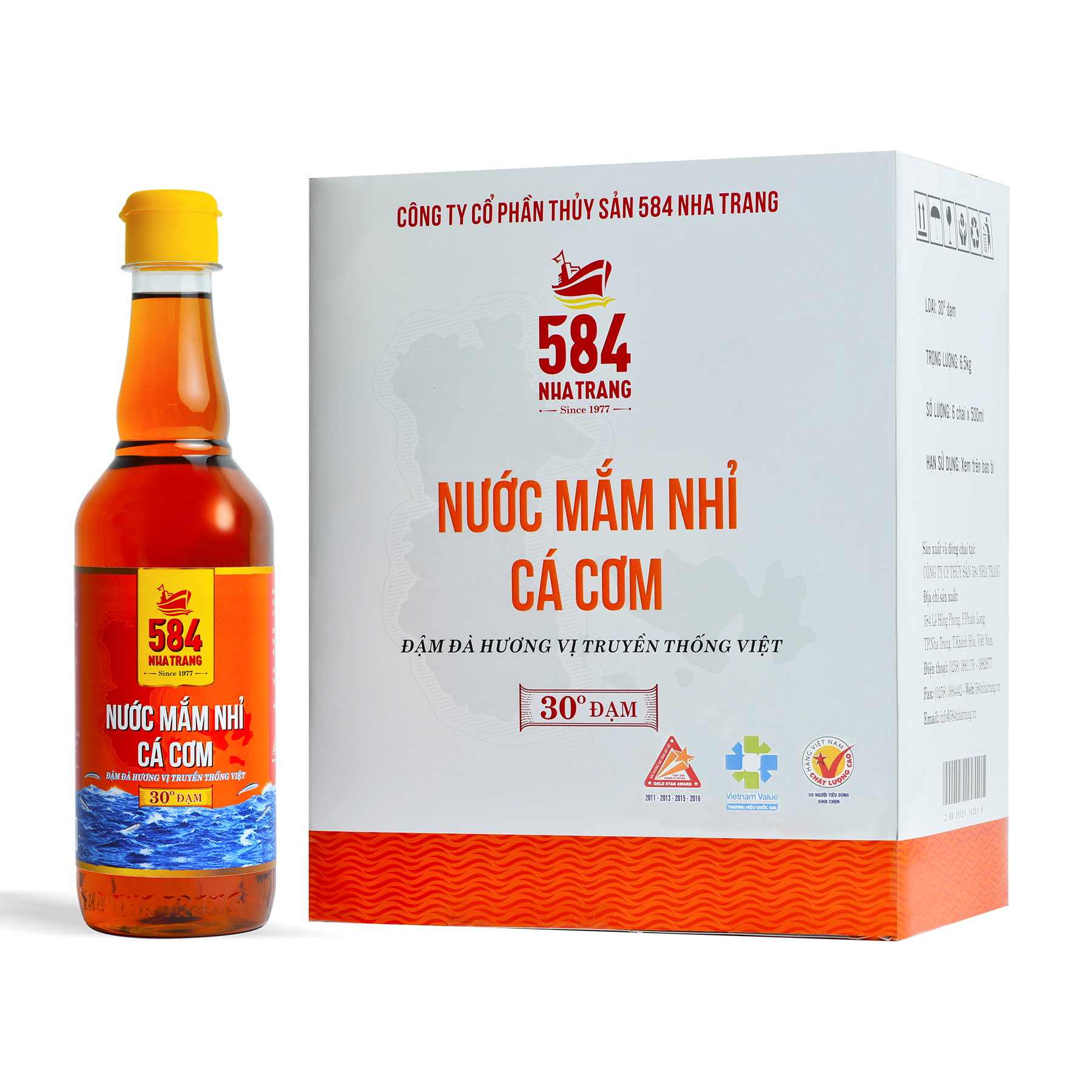 Nước mắm Nhỉ Cá cơm 584 Nha Trang - 30 độ đạm - Chai Nhựa 500ml