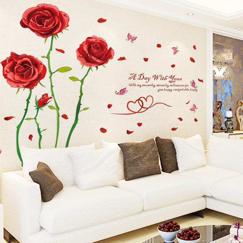 DECAL DÁN TƯỜNG BỤI HOA HỒNG ĐỎ 2