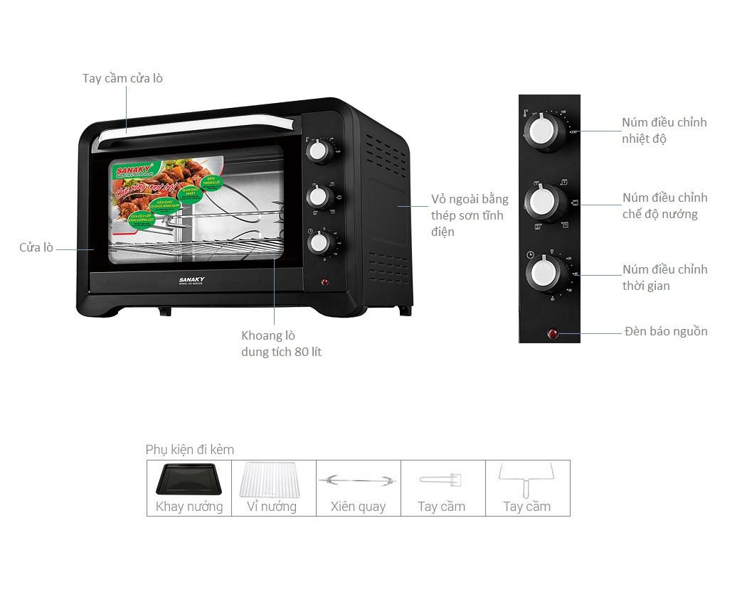 Lò nướng Sanaky 80 lít VH-809S2D Hàng chính hãng