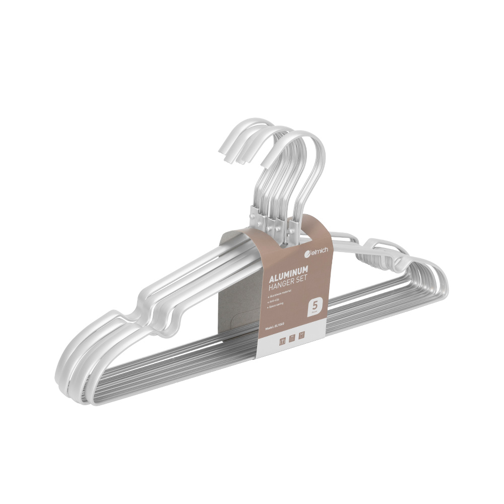 Bộ 5 Móc Áo Elmich EL1060, Hàng Chính Hãng, Nhôm Cao Cấp, Chống Trượt, Bản To - JoyMall