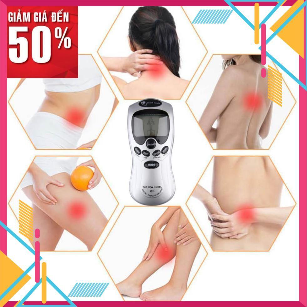 Máy massage xung điện 4 miếng dán vật lý trị liệu mát xa châm cứu bấm huyệt cầm tay lưng cổ vai gáy