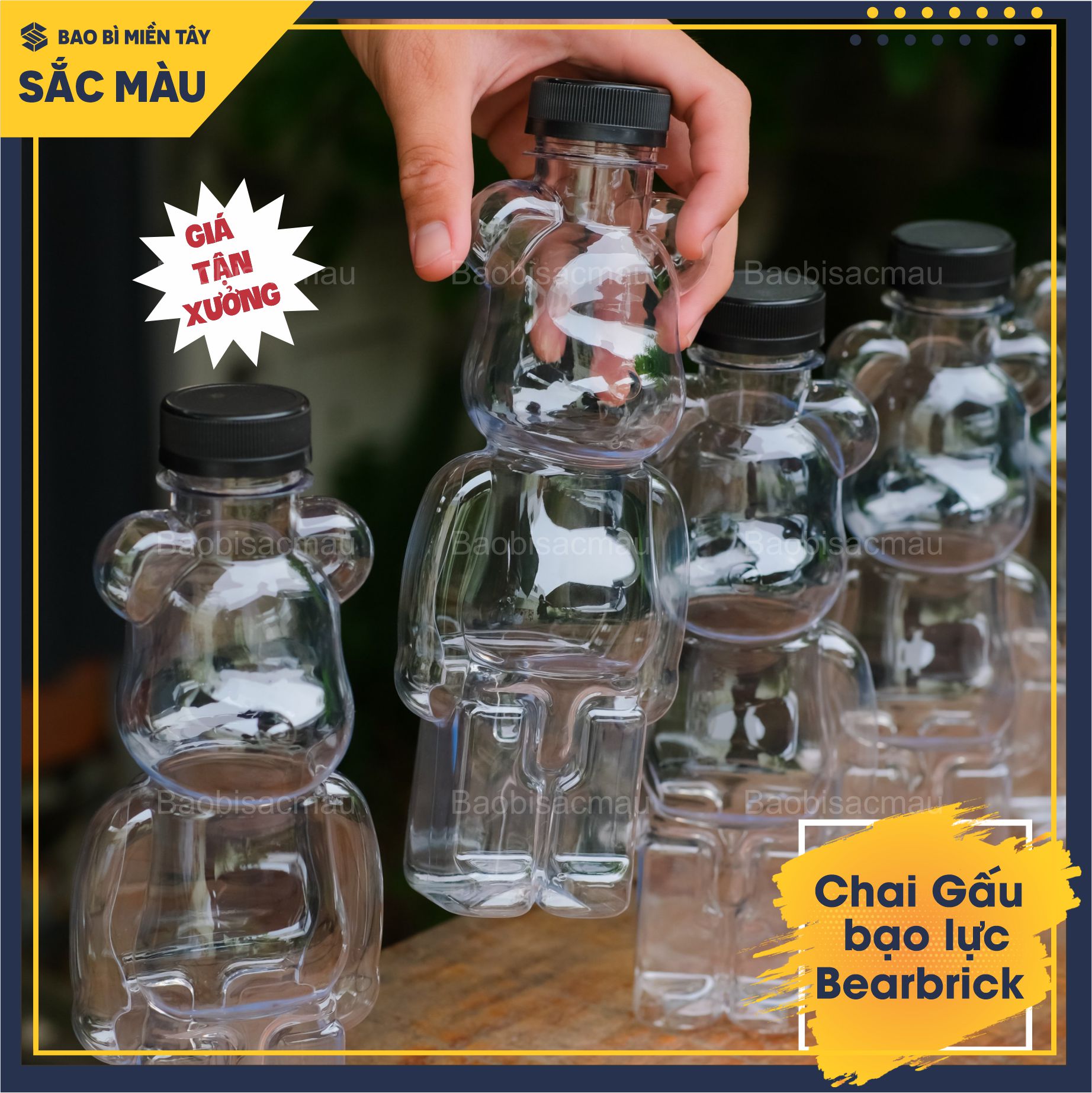 HOT Combo 10 bình nhựa, chai nhựa hình Gấu bạo lực Bearbrick, chai gấu đựng kẹo, chai gấu trà sữa