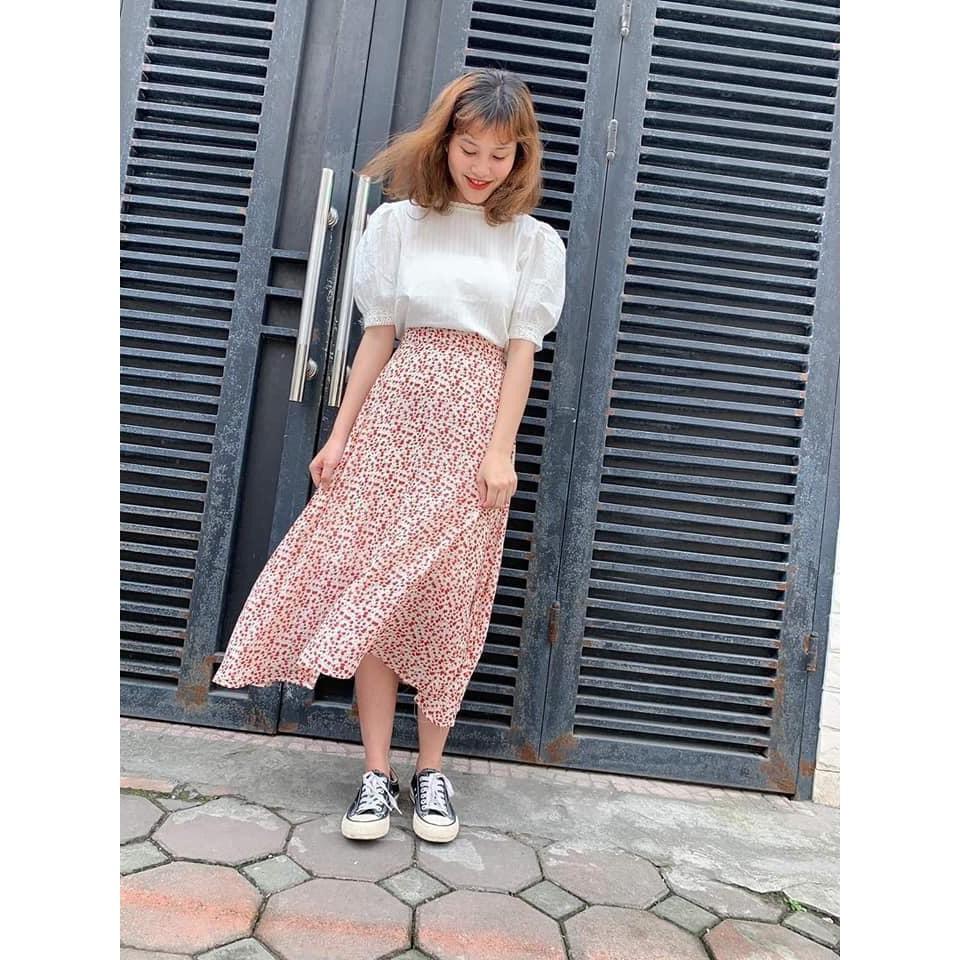 Chân váy hoa nhí ulzzang chun lưng freesize Chân váy hoa nhí phong cách ulzzang style bánh bèo