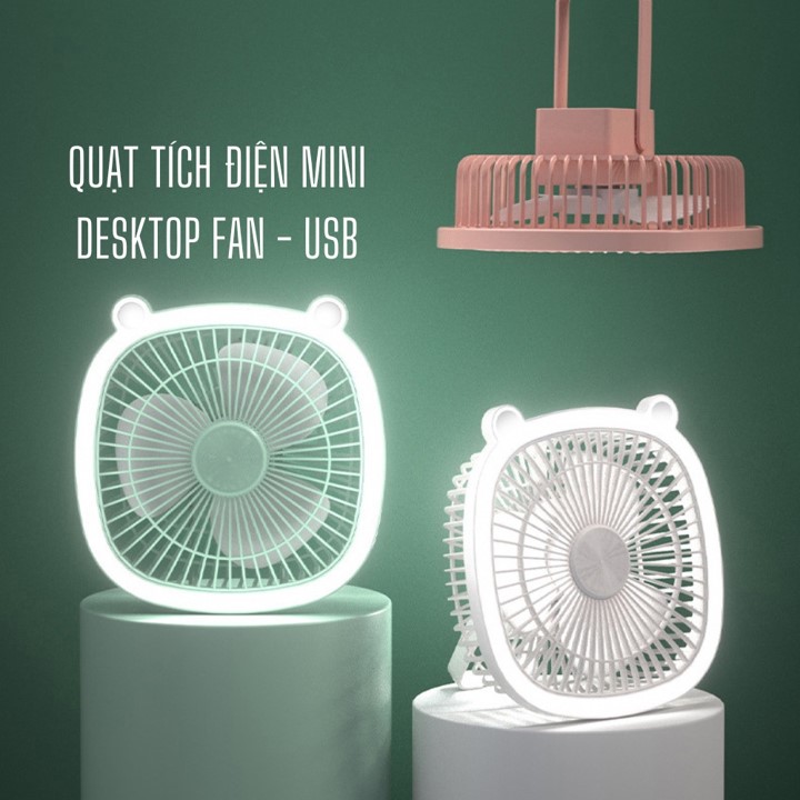 Quạt sạc tích điện desktop fan F2 có đèn LED