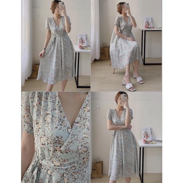 ĐẦM HOA CỔ V CỘT EO - ĐẦM HOA MAXI DỊU DÀNG - PHONG CÁCH HÀN QUỐC - MÈO IN DA HOUSE