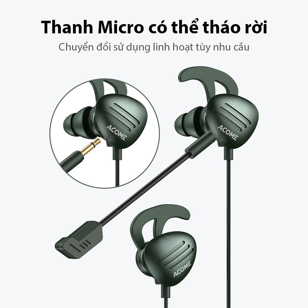 Tai Nghe Có Dây Nhét Tai Acome AE100 Kiểu Dáng Gaming, Microphone Kép, Âm Thanh Sắc Nét - Hàng chính hãng