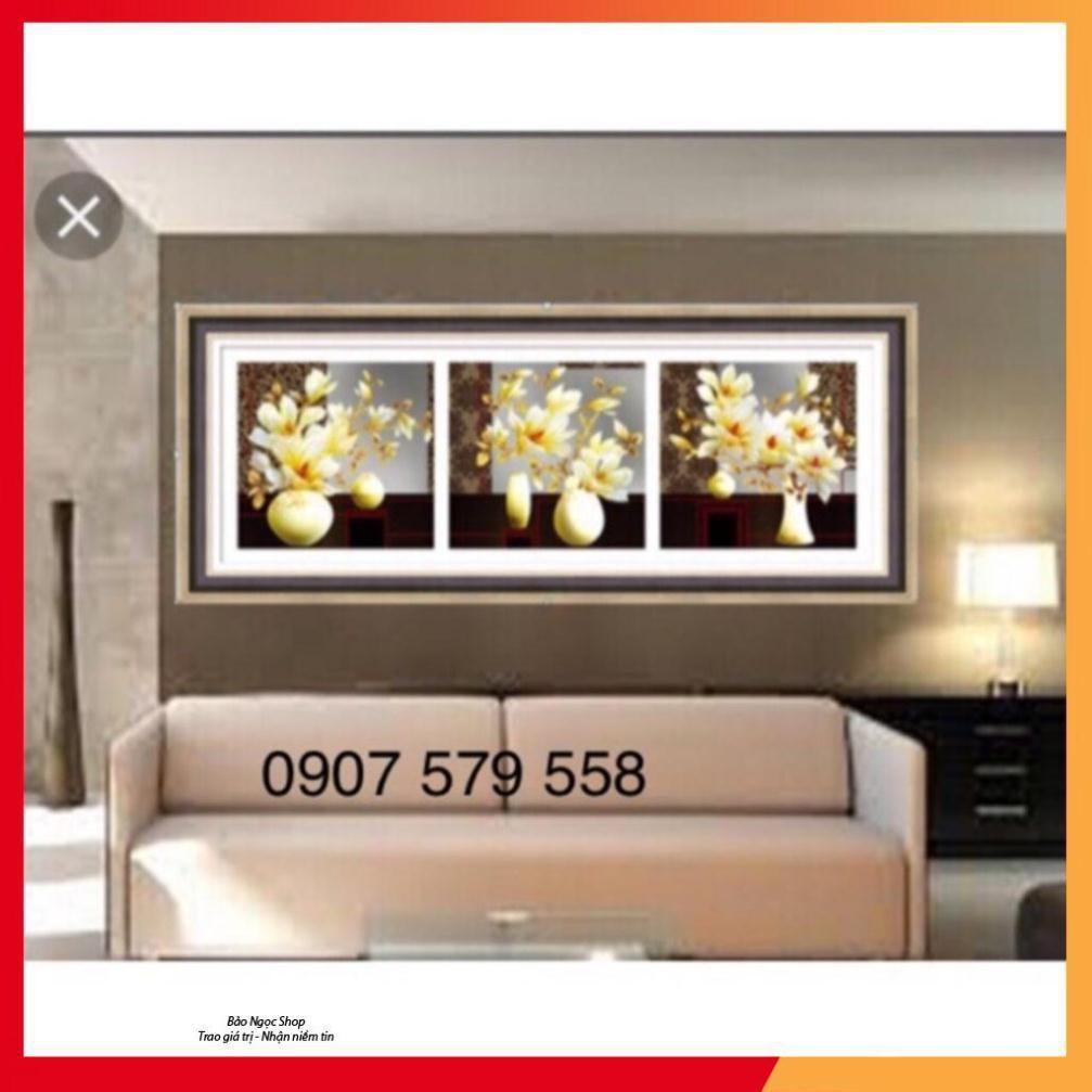 Tranh thêu chữ thập 3D hoa Lan 3 bức 120x40 cm