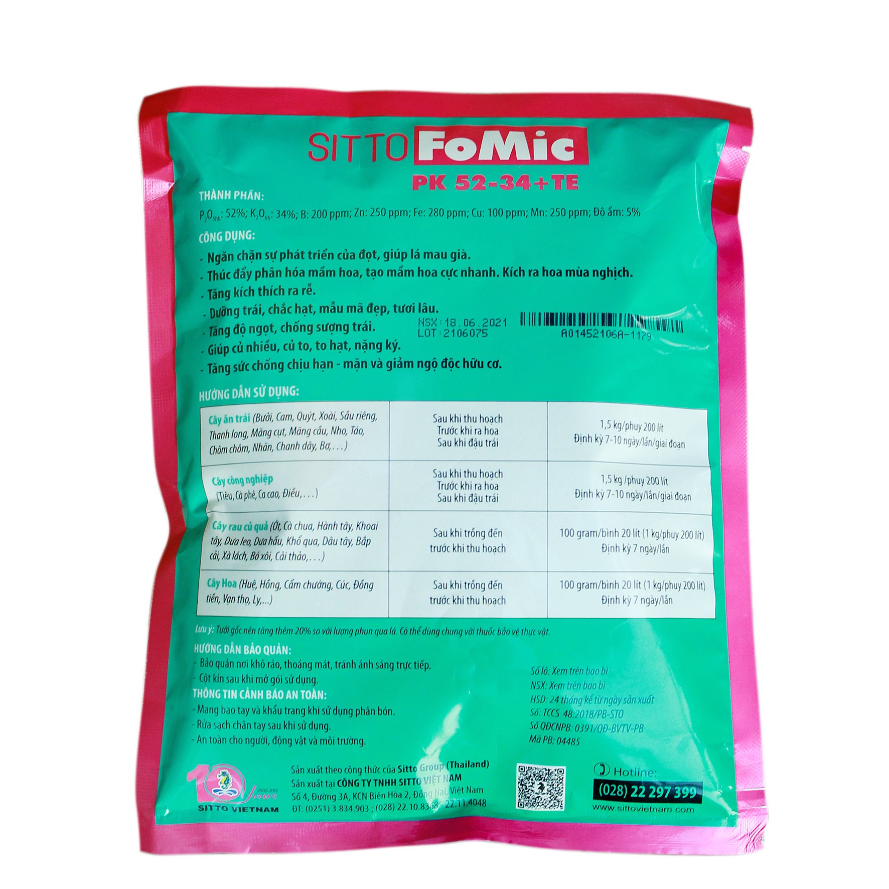 Phân PK bổ sung vi lượng Sitto FoMic 52-34 gói 1 kg