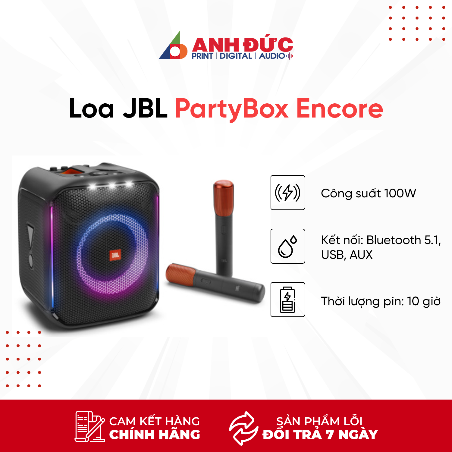 Loa Bluetooth Karaoke JBL Partybox Encore - Hàng Chính Hãng PGI