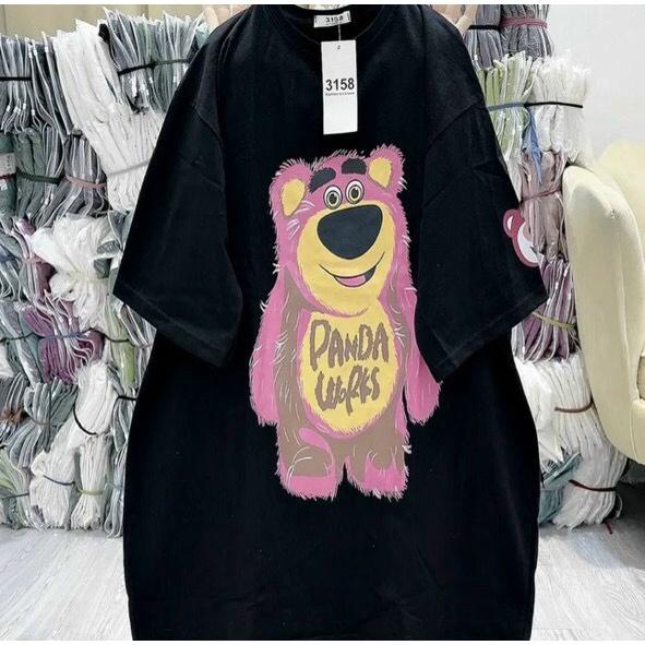 Áo phông nữ cổ tròn in hình gấu dâu freesize 3 màu lựa chọn HEFS001 Áo phông tay lỡ cotton khô 3158 Gấu Panta Wofks